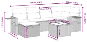 7 pcs conjunto de sofás p/ jardim com almofadões vime PE bege