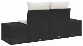 Sofá de Jardim para 2 Pessoas com Almofadas Preto Rattan