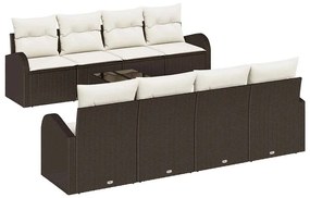 Conjunto de Sofá de Jardim de 9 Peças com Almofadas Castanho Vime de P