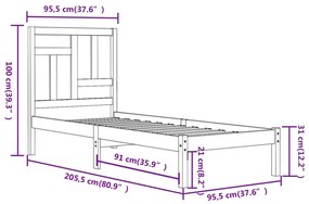 Cama sem colchão 90x200 cm madeira de pinho maciça branco