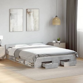 vidaXL Estrutura de cama c/ gavetas derivados de madeira cinza-cimento