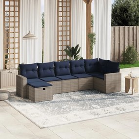 vidaXL 7 pcs conjunto sofás p/ jardim c/ almofadões vime PE cinzento