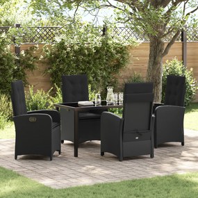 vidaXL Conjunto de Jantar de Jardim de 5 Peças com Almofadas Pretas de Polirattan