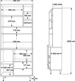 Armário Alto de Cozinha "Toledo" - Carvalho e Verde - 88x205x35.5cm -