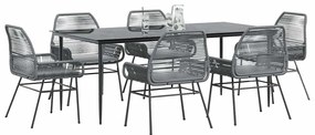 vidaXL Conjunto jantar jardim 7 peças almofadas vidro vime cinzento PE