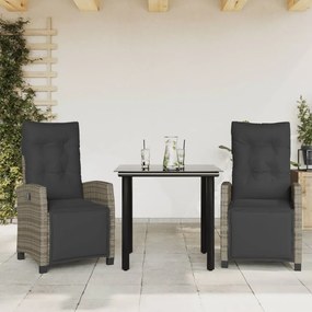 vidaXL 3 pcs conjunto de jantar p/ jardim c/ almofadões vime PE cinza