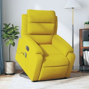 Poltrona massagens reclin. elevatória elétrica veludo amarelo