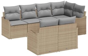 Sofá de Jardim em 7 Peças com Almofadas Bege, rattan sintético.