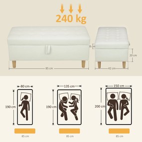 Banco de Arrumação Baú Estofado em Veludo com Pés de Madeira Capacidade 71L para Quarto Entrada ou Sala 100x50x43 cm Creme