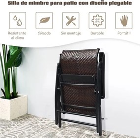 2 Cadeiras de jardim Dobráveis de Rattan Cadeiras de Vime Portáteis de Altura Ajustável para Jardim Varanda Exterior 69 x 58 x 85-112 cm Castanho/Pret