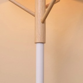 Candeeiro de Pé com Ganchos para Bolsa Chapéus Ecrã de PE Suporte para Lâmpada E27 Máx. 40W e Interruptor de Pé Moderno para Sala de Estar Dormitório Ø38x158cm Natural e Branco