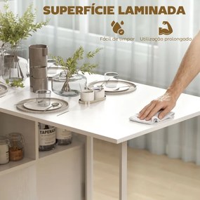 Mesa de Cozinha Dobrável com Arrumação (CADEIRAS NÃO INCLUIDAS) Mesa de Refeição Compacta com 4 Prateleiras 169x60x75 cm Branco