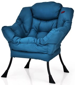 Poltrona moderna em tecido de poliéster com estrutura em metal estofada com bolso lateral 75 x 81 x 94,5 cm Azul Marinho