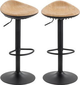 Conjunto de 2 bancos de bar, cadeiras de bar com altura ajustável e apoio para os pés, giratórias a 360°, base em aço, cor carvalho