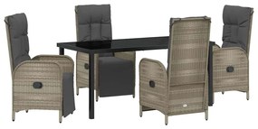 Conjunto de Jantar de Jardim com 5 Peças e Almofadas, Rattan Poli Cinz