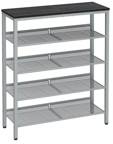 Sapateira com 5 prateleiras em estilo industrial 28 x 75 x 93 cm Prateado + Preto
