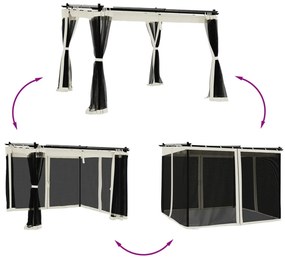 Gazebo com paredes de malha 3x3 m aço creme