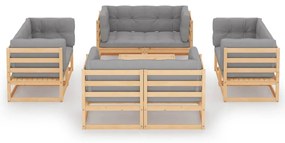 9 pcs conjunto lounge de jardim c/ almofadões pinho maciço