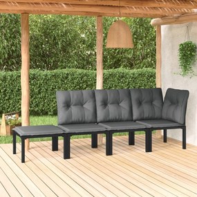 vidaXL 4 pcs conjunto lounge de jardim vime PE preto e cinzento