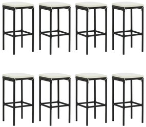 9 pcs conjunto de bar para jardim c/ almofadões vime PE preto