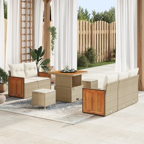 Conjunto de Sofá de Jardim vidaXL de 8 Peças com Almofadas Bege Rattan Sintético Acácia
