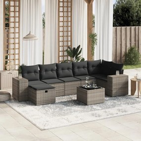 vidaXL 8 pcs conjunto sofás de jardim c/ almofadões vime PE cinzento