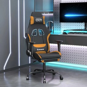 Cadeira de gaming com apoio de pés tecido preto e laranja