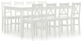 vidaXL 9 pcs conjunto de jantar em madeira de pinho branco