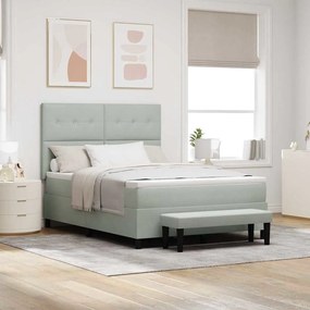 vidaXL Cama Box Spring com Colchão &amp; Banco Cinza Claro 140x190 cm Veludo