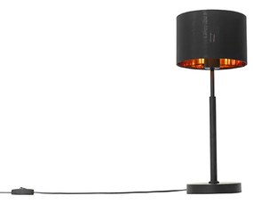 Candeeiro de mesa moderno com abajur em tecido preto e dourado - VT 1 Moderno