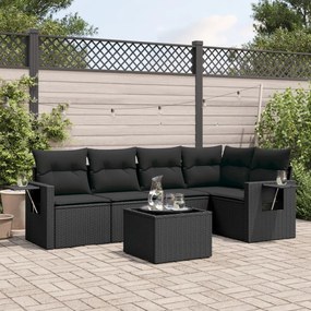 6 pcs conjunto sofás de jardim c/ almofadões vime PE preto