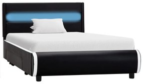 Estrutura de cama c/ LED 90x200 cm couro artificial preto