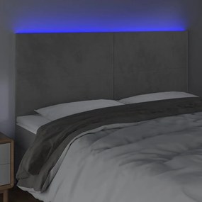 Cabeceira cama c/ luzes LED veludo 180x5x118/128cm cinza-claro