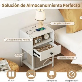Mesa de cabeceira, mesa apoio 40 x 32 x 65 cm com estação de carregamento com Compartimento aberto Gaveta branca