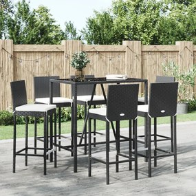 vidaXL 7 pcs conjunto de bar para jardim c/ almofadões vime PE preto