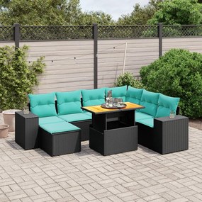 vidaXL 8 pcs conjunto de sofás p/ jardim c/ almofadões vime PE preto