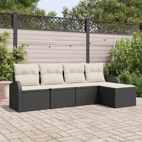 Conjunto de Sofá de Jardim vidaXL 5 Peças com Almofadas Preto Vime Pol