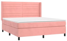 Cama box spring c/ colchão/LED 160x200 cm veludo rosa