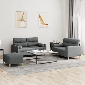 3201593 vidaXL 3 pcs conjunto de sofás com almofadas tecido cinzento-escuro