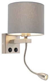 Candeeiro de parede moderno em aço com aba-jour cinzento - Brescia Moderno