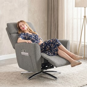 Poltrona Relaxante Elétrica Giratória, 87 x 76 x 114 cm, Apoio de Cabeça Regulável, Cinzenta