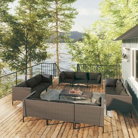 vidaXL 13 pcs conj. lounge jardim c/ almofadões vime PE cinza escuro