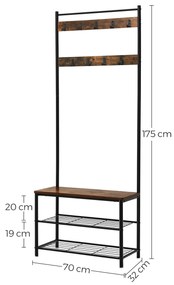 Bengaleiro e sapateira de estilo industrial 70 x 175 x 32 cm Castanho Vintage-preto