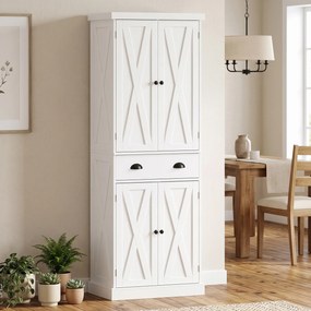 Armário Alto de Cozinha com 4 Portas, 62 x 38 x 173 cm, Prateleiras Ajustáveis, Branco