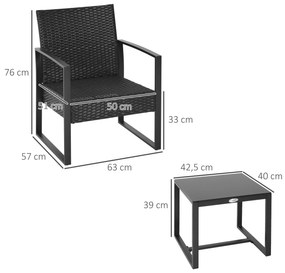 Outsunny Conjunto de Móveis de Jardim de Vime 3 Peças com 1 Mesa 42,5x