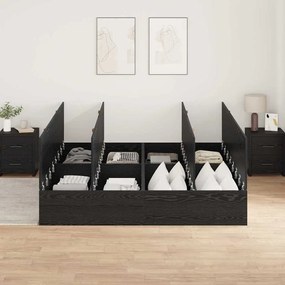 Cama com armazenamento preto e carvalho 180x200 cm