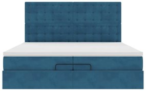 Cama otomana com colchões/LEDs 200x200 cm veludo azul-escuro