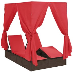 Cama Loungue Dupla Castanho Largo Rattan e Poliéster