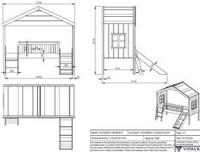 Cama para Crianças Casa HOUSEBED ESCADA + ESCORREGA BRANCA