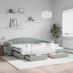 Sofá-cama c/ gavetão e gavetas 90x190 cm veludo cinzento-claro
